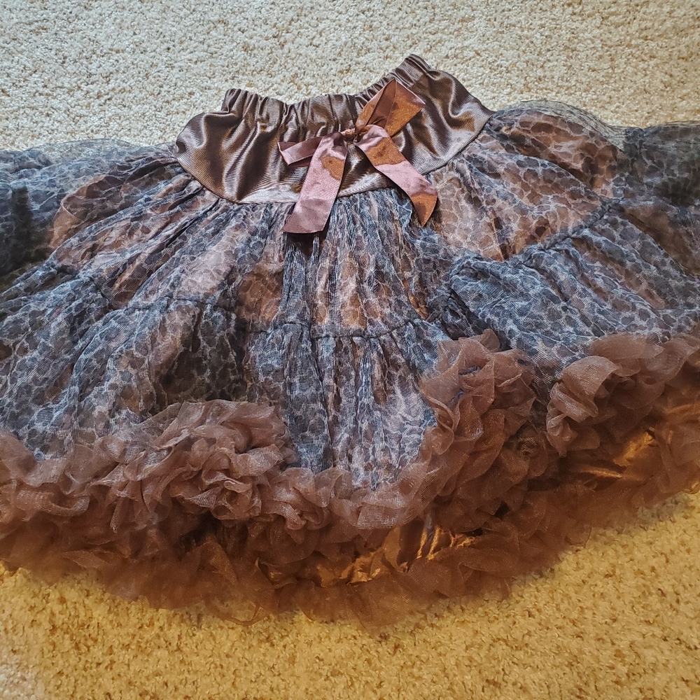 Brown Leopard Fluffy Tulle Extra Volume Girl Skirt